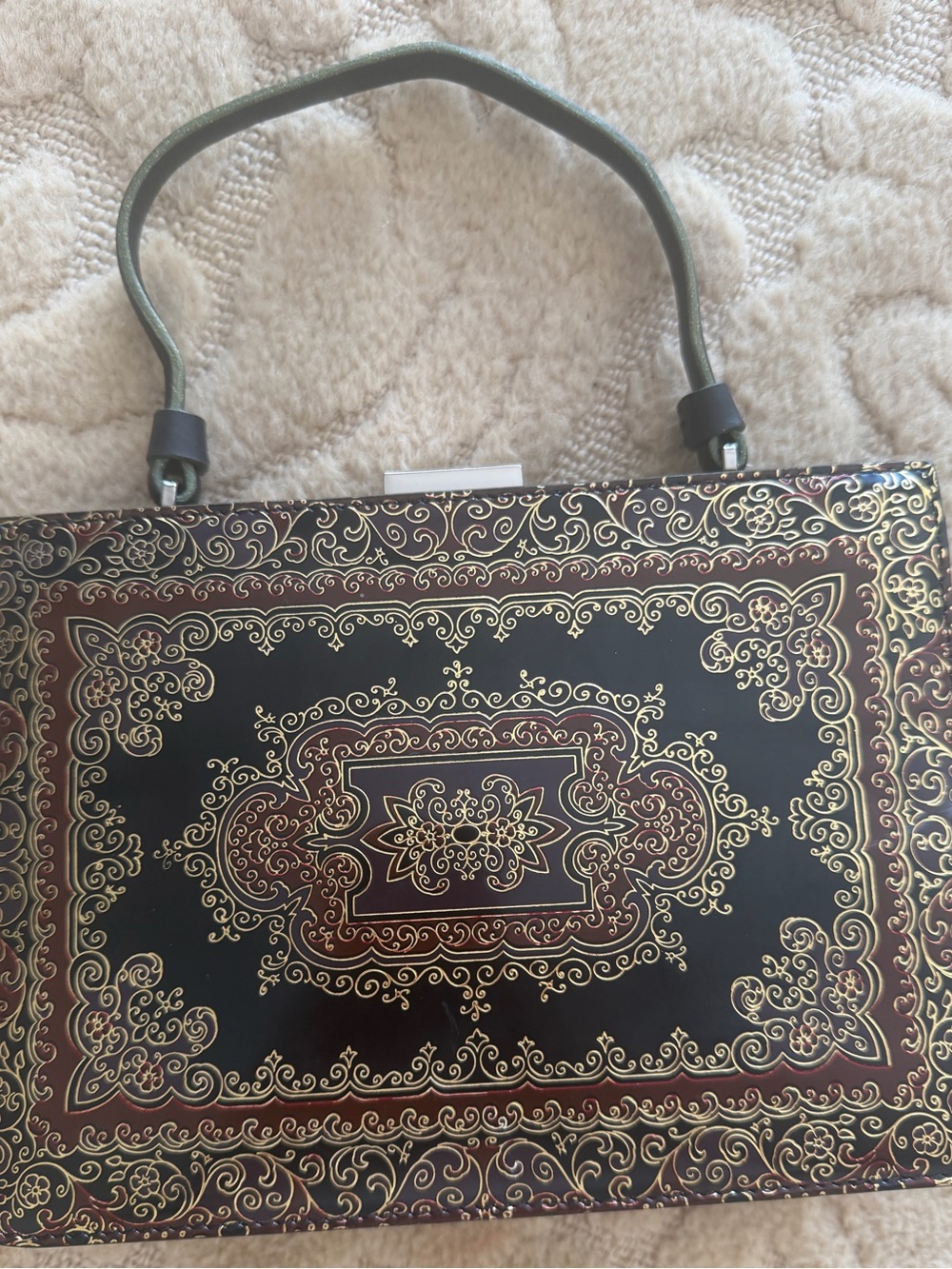 Black and Gold Ornate Pattern Top-Handle evening Bag